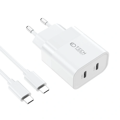 Kup Netzteil Tech-Protect C20W Netzladegerät 2xUSB-C, PD, 20W + USB-C / USB-C Kabel 100cm Weiß - THP2455 - {ean13} - Sklep Home Screen