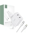 Netzteil Tech-Protect C20W Netzwerk-Ladegerät 2xUSB-C, PD, 20W + USB-C / Lightning Kabel 100cm Weiß
