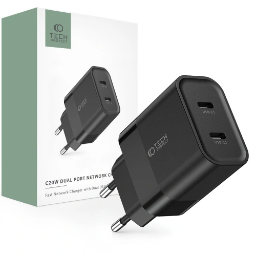 Kup Tech-Protect Încărcător de rețea C20W Încărcător de rețea 2xUSB-C, PD, 20W Negru - THP2460 - {ean13} - Sklep Home Screen