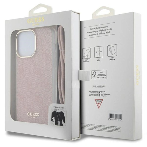 Buy Guess GUHCP15XHC4SEP Apple iPhone 15 Pro Max hardcase Crossbody Cord 4G Print pink - GUE3098 - {ean13} - Home Screen Store Europe