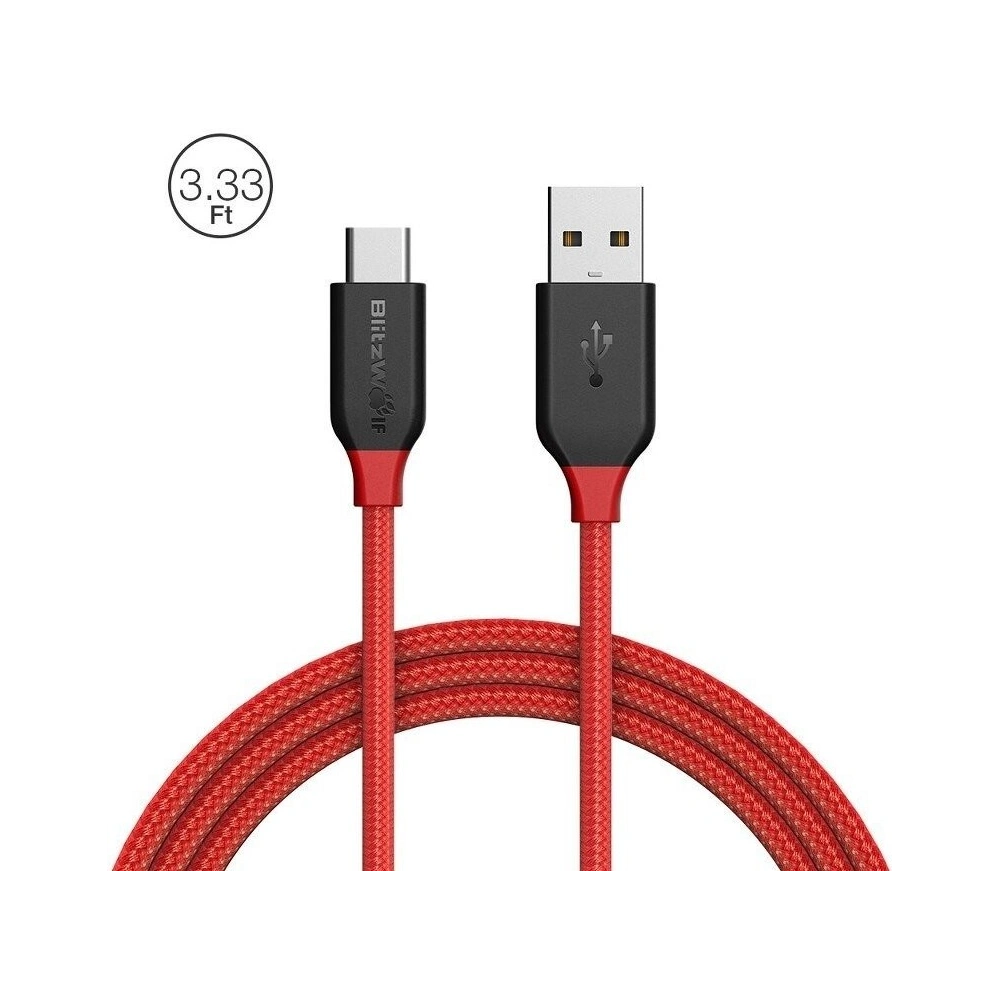 Kabel USB 2.0 typu C AmpCore Kevlar BlitzWolf BW-TC5 1m, czerwony