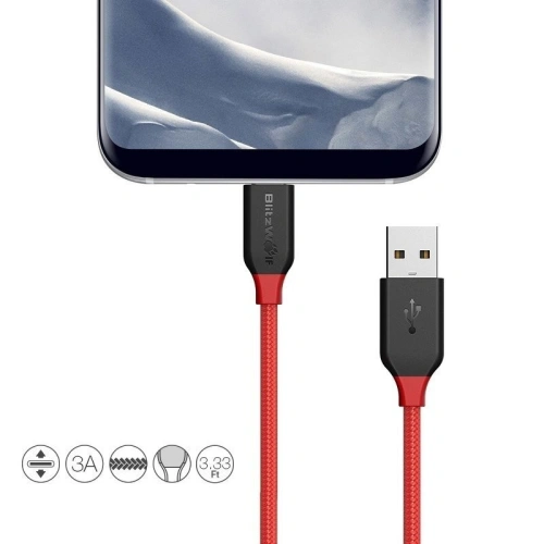 Buy USB-C 2.0 Cable AmpCore Kevlar BlitzWolf BW-TC5 1m Red - BLZ075RED - {ean13} - Home Screen Store Europe