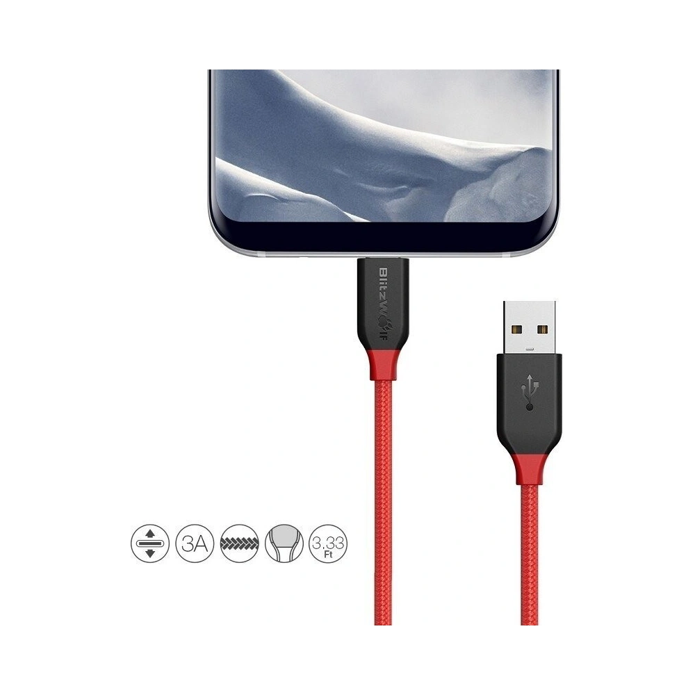 Kabel USB 2.0 typu C AmpCore Kevlar BlitzWolf BW-TC5 1m, czerwony