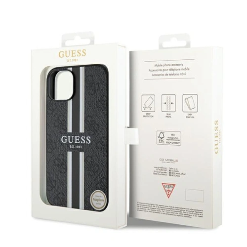 Kup Guess Apple Carcasă GUHMP15SP4RPSK iPhone 15 / 14 / 13 carcasă tare 4G imprimate dungi MagSafe negru / negru - GUE3104 - {ean13} - Sklep Home Screen
