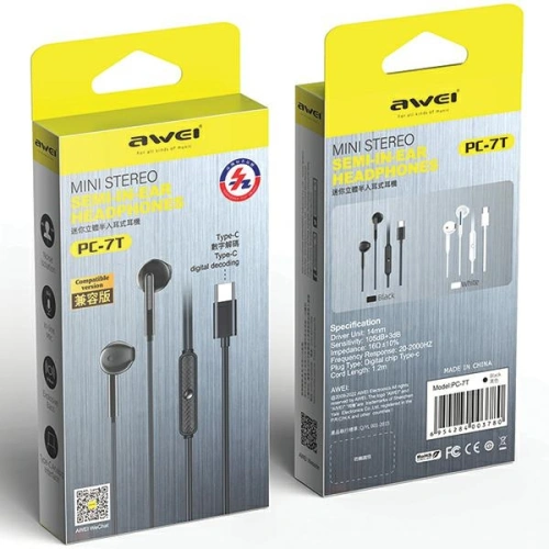 Kup Słuchawki przewodowe douszne AWEI PC-7T USB-C 1.2m czarny/black - AWEI173 - {ean13} - Sklep Home Screen