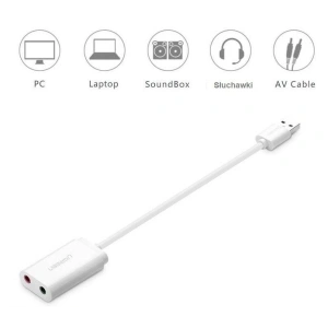 Zewnętrzna karta dźwiękowa USB UGREEN 15cm (biały)