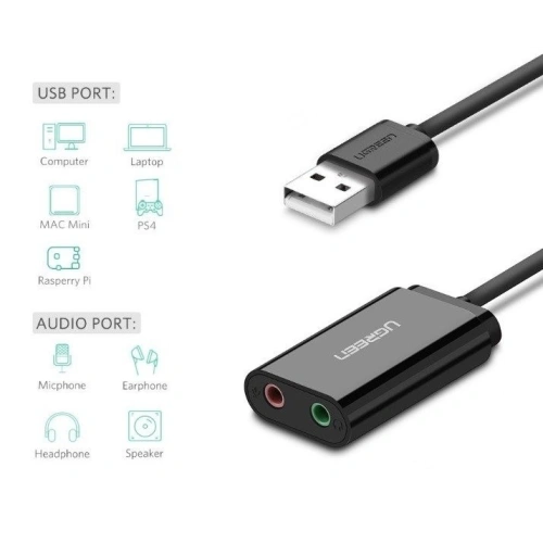 Kup Externí USB zvuková karta UGREEN 15cm (černá) - UGR084BLK - {ean13} - Sklep Home Screen