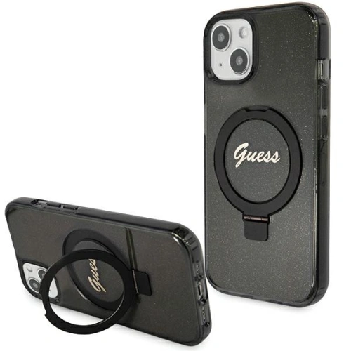 Kup Guess Apple Carcasă GUHMP14SHRSGSK iPhone 13 / 14 / 15 hardcase Ring Stand Script Glitter MagSafe negru / negru - GUE3116 - {ean13} - Sklep Home Screen