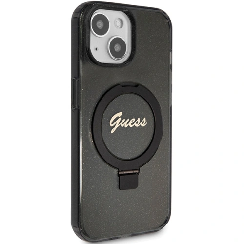 Kup Guess Apple Carcasă GUHMP14SHRSGSK iPhone 13 / 14 / 15 hardcase Ring Stand Script Glitter MagSafe negru / negru - GUE3116 - {ean13} - Sklep Home Screen