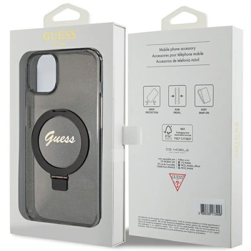 Kup Guess Apple Carcasă GUHMP14SHRSGSK iPhone 13 / 14 / 15 hardcase Ring Stand Script Glitter MagSafe negru / negru - GUE3116 - {ean13} - Sklep Home Screen
