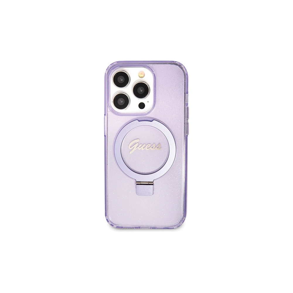 Etui Guess GUHMP13XHRSGSU Apple iPhone 13 Pro Max hardcase Ring Stand Script Glitter MagSafe fioletowy/purple