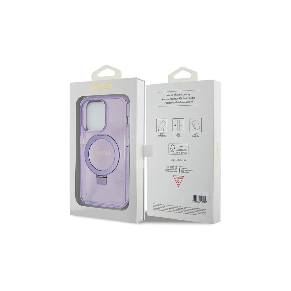 Etui Guess GUHMP14XHRSGSU Apple iPhone 14 Pro Max hardcase Ring Stand Script Glitter MagSafe fioletowy/purple