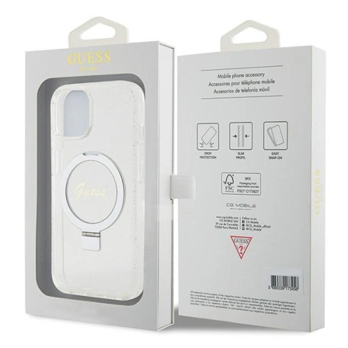 Kup Case Guess GUHMP15SHRSGSD Apple iPhone 15 / 14 / 13 Hardcase Ring Stand Script Glitter MagSafe transparent - GUE3123 - {ean13} - Sklep Home Screen