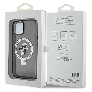 Karl Lagerfeld Apple Carcasă KLHMP14SHMRSKCK iPhone 14 / 15 hardcase Ring Stand Karl&Choupettte MagSafe negru/negru