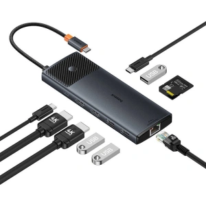 Kup Adapter 10w1 Baseus Hub USB-C / 2xHDMI, 3xUSB-A, USB-C, RJ45, SD/TF, PD (schwarz) - BSU4794 - {ean13} - Sklep Home Screen