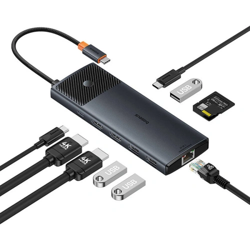 Kup Adapter 10w1 Baseus Hub USB-C / 2xHDMI, 3xUSB-A, USB-C, RJ45, SD/TF, PD (schwarz) - BSU4794 - {ean13} - Sklep Home Screen