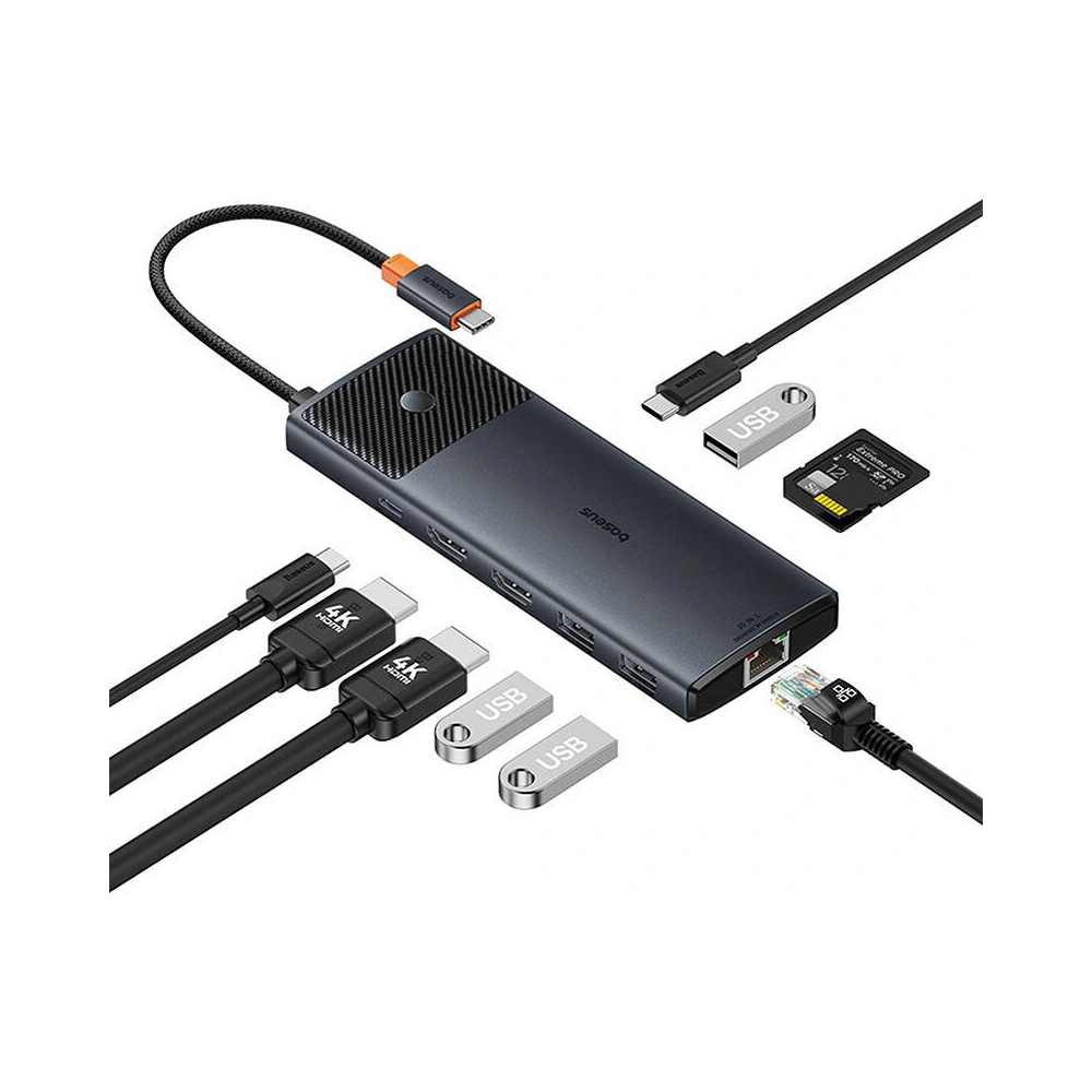 Adapter 10w1 Baseus hub USB-C / 2xHDMI, 3xUSB-A, USB-C, RJ45, SD/TF, PD (czarny)