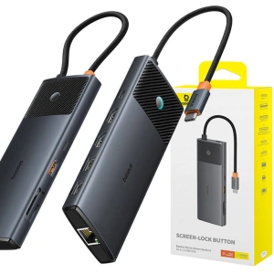 Kup Adapter 10w1 Baseus Hub USB-C / 2xHDMI, 3xUSB-A, USB-C, RJ45, SD/TF, PD (schwarz) - BSU4794 - {ean13} - Sklep Home Screen