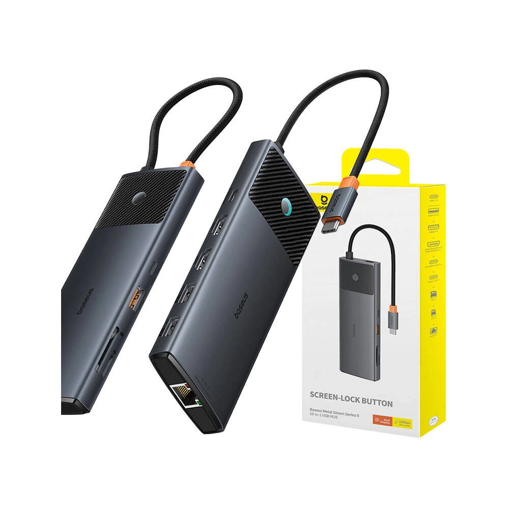 Adapter 10w1 Baseus hub USB-C / 2xHDMI, 3xUSB-A, USB-C, RJ45, SD/TF, PD (czarny)