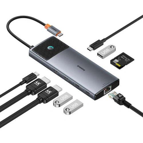 Kup Baseus Adaptor 10in1 hub USB-C / 2xHDMI, 3xUSB-A, USB-C, RJ45, SD/TF, PD (gri) - BSU4795 - {ean13} - Sklep Home Screen