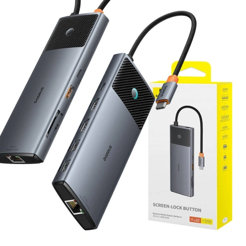 Kup Adapter 10w1 Baseus Hub USB-C / 2xHDMI, 3xUSB-A, USB-C, RJ45, SD/TF, PD (grau) - BSU4795 - {ean13} - Sklep Home Screen