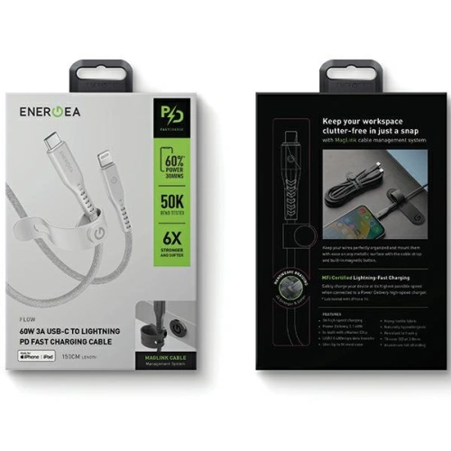 Kup Kabel ENERGEA Flow C94 USB-C / Lightning MFI, 60W, 3A, PD, Fast Charge, 1.5m bílý/white - ENG118 - {ean13} - Sklep Home Screen