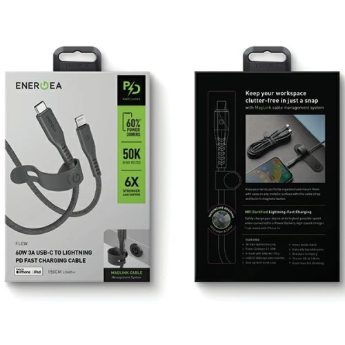 Kup Kabel ENERGEA Flow C94 USB-C / Lightning MFI, 60W, 3A, PD, Fast Charge, 1.5m schwarz/black - ENG119 - {ean13} - Sklep Home Screen