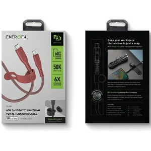 Kabel ENERGEA Flow C94 USB-C / Lightning MFI, 60W, 3A, PD, Schnellladung, 1.5m rot/red