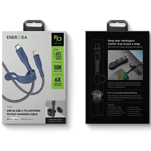Kup Kabel ENERGEA Flow C94 USB-C / Lightning MFI, 60W, 3A, PD, Fast Charge, 1.5m modrý/blue - ENG122 - {ean13} - Sklep Home Screen