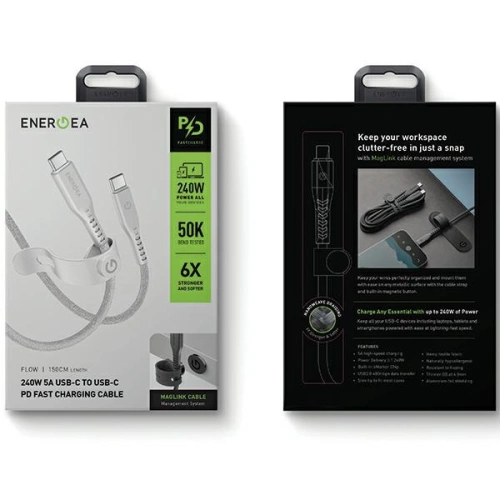 Kup Kabel ENERGEA Flow USB-C / USB-C 240W, 5A, PD, Fast Charge, 1.5m bílý/white - ENG125 - {ean13} - Sklep Home Screen