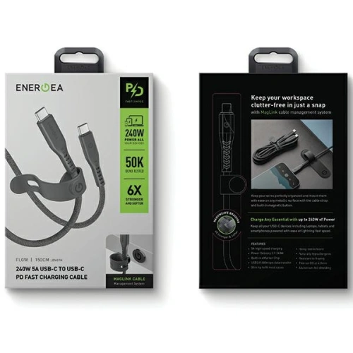 Kup Kabel ENERGEA Flow USB-C / USB-C 240W, 5A, PD, Fast Charge, 1.5m černý/black - ENG126 - {ean13} - Sklep Home Screen