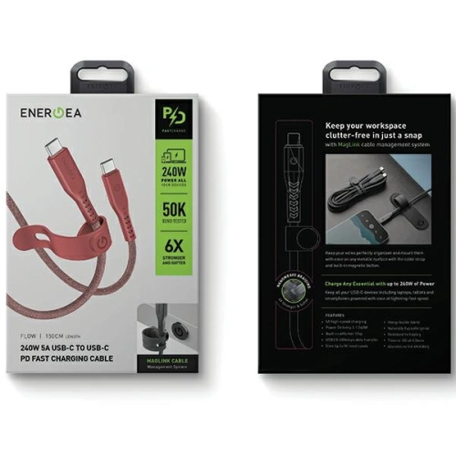 Kup Kábel ENERGEA Flow USB-C / USB-C 240W, 5A, PD, Gyors Töltés, 1.5m piros/red - ENG127 - {ean13} - Sklep Home Screen
