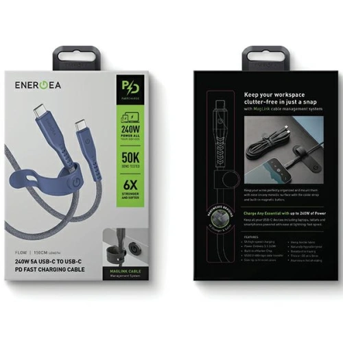 Kup 1.5m ENERGEA Flow USB-C / USB-C 240W cablu, 5A, PD, încărcare rapidă, albastru / albastru - ENG129 - {ean13} - Sklep Home Screen