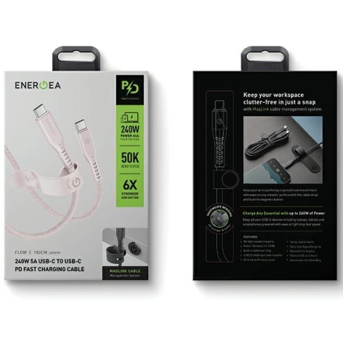 Kup Kabel ENERGEA Flow USB-C / USB-C 240W, 5A, PD, Fast Charge, 1.5m różowy/pink - ENG130 - {ean13} - Sklep Home Screen