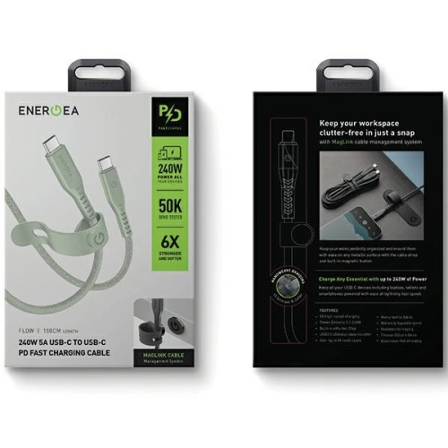 Kup 1.5m ENERGEA Flow USB-C / USB-C 240W, 5A, PD, cablu de încărcare rapidă, verde/verde - ENG131 - {ean13} - Sklep Home Screen