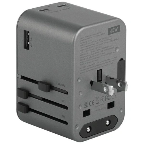 Buy ENERGEA Travel World Adapter GaN65 4w1 US/UA/EU/UK USB-A, 2xUSB-C, PD65W, PPS55W, QC3.0 gunmetal - ENG133 - {ean13} - Home Screen Store Europe