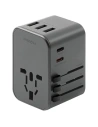 Energea Travel World Adapter hálózati töltő 4w1 US/UA/EU/UK 3xUSB-A, 2xUSB-C, PD35W, PPS35W, QC3.0 szürke/gunmetal