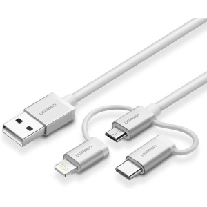 Kabel USB 3w1 UGREEN Type-C / Lightning / Micro, 1m MFi (bílý)