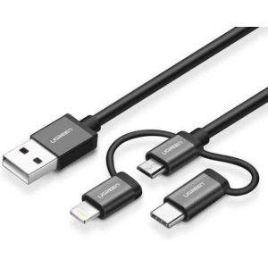 Kabel USB 3w1 UGREEN Type-C / Lightning / Micro, 1m MFi (černý)