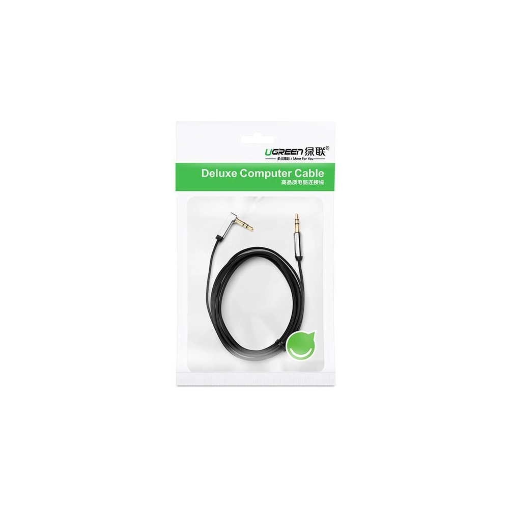 Płaski kabel kątowy audio UGREEN AV119 AUX mini jack 3.5 mm 0.5 m czarny