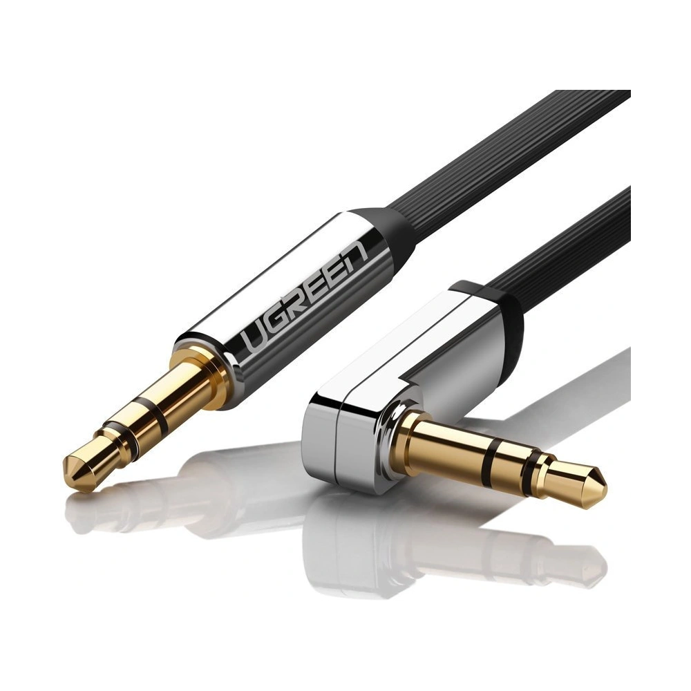 Płaski kabel kątowy audio UGREEN AV119 AUX mini jack 3.5 mm 0.5 m czarny