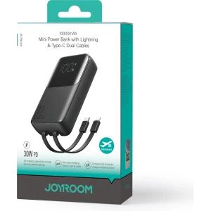 Powerbank Joyroom JR-PBC06 10000mAh 30W + wbudowane kable USB-C, Lightning czarny