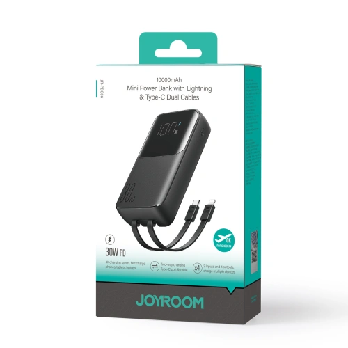 Kup Powerbank Joyroom JR-PBC06 10000mAh 30W + eingebaute USB-C, Lightning Kabel schwarz - JYR878 - {ean13} - Sklep Home Screen