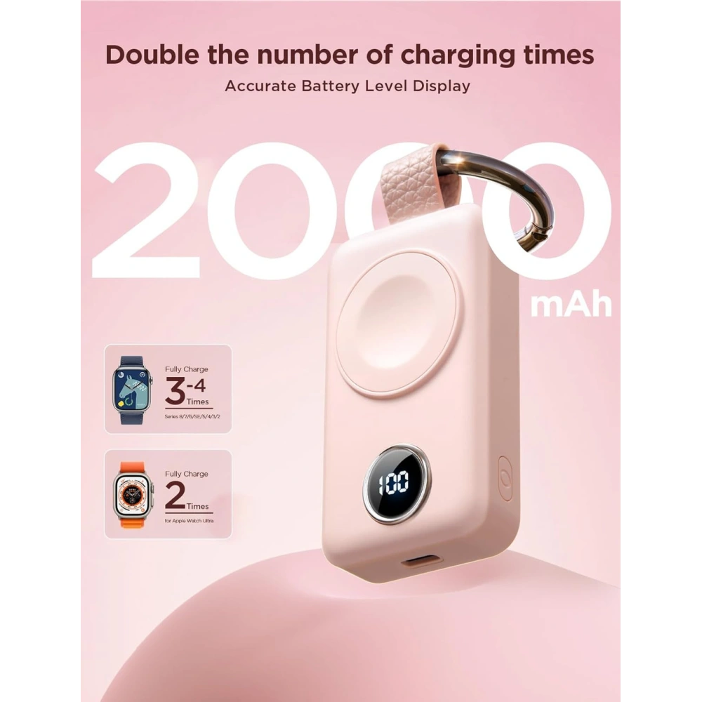 Powerbank bezprzewodowy Joyroom JR-WQW01 2000mAh 3W do Apple Watch różowy