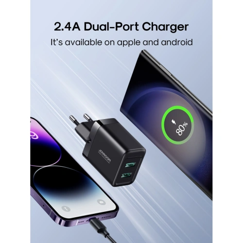 Buy Joyroom JR-TCN01 wall charger 2xUSB-A 12W 2.4A black - JYR923 - {ean13} - Home Screen Store Europe
