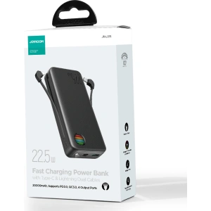 Powerbank Joyroom JR-L015 20000mAh 22.5W + wbudowane kable USB-C, Lightning czarny