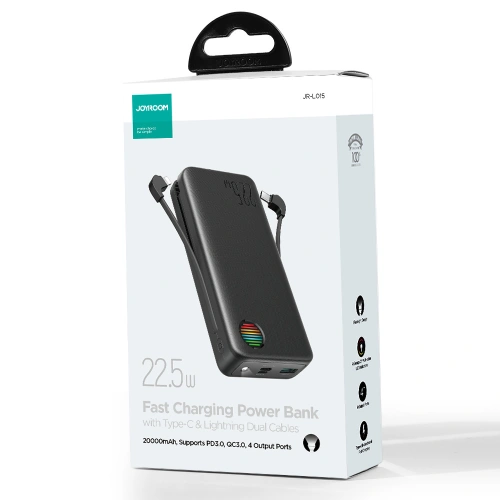 Kup Powerbank Joyroom JR-L015 20000mAh 22.5W + beépített USB-C és Lightning kábelek fekete - JYR928 - {ean13} - Sklep Home Screen