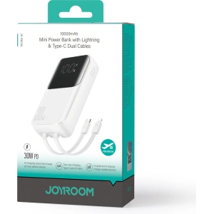 Powerbank Joyroom JR-PBC06 10000mAh 30W + wbudowane kable USB-C, Lightning biały