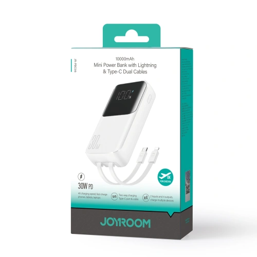 Kup Joyroom Powerbank JR-PBC06 10000mAh 30W + cabluri USB-C, Lightning încorporate alb - JYR929 - {ean13} - Sklep Home Screen