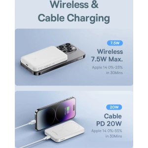 Kup Baseus Powerbank 5000mAh 20W cu încărcare inductivă + cablu USB-C (20V/3A) alb - BSU4800 - {ean13} - Sklep Home Screen